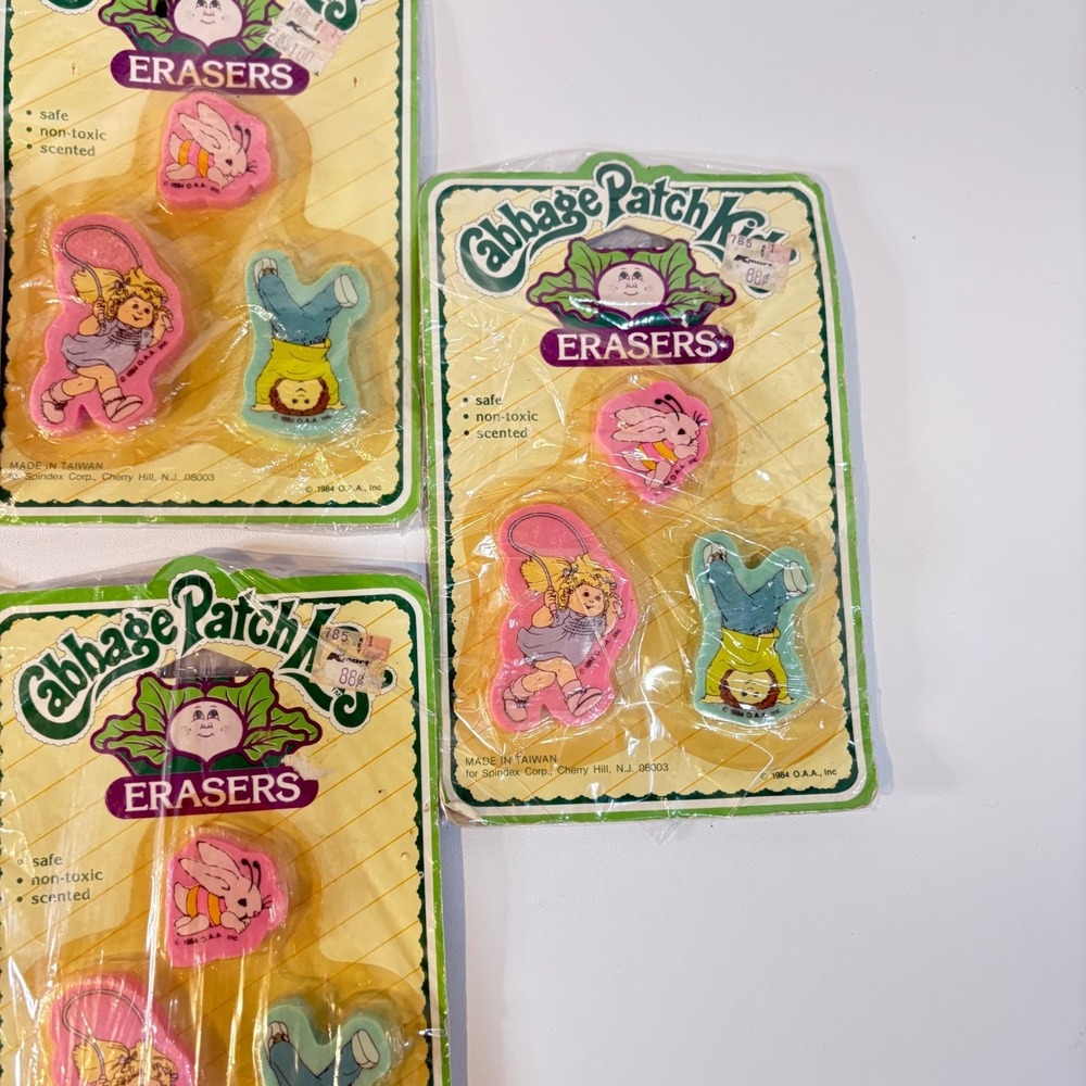 Vintage 1984 Cabbage Patch Kids Erasers 3 Pack Scented Spindex New Sealed 80s - Picture 9 of 9